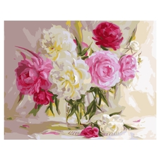 Картина за номерами Strateg ПРЕМІУМ Акварельний букет півонії з лаком розміром 40х50 см VA-0620