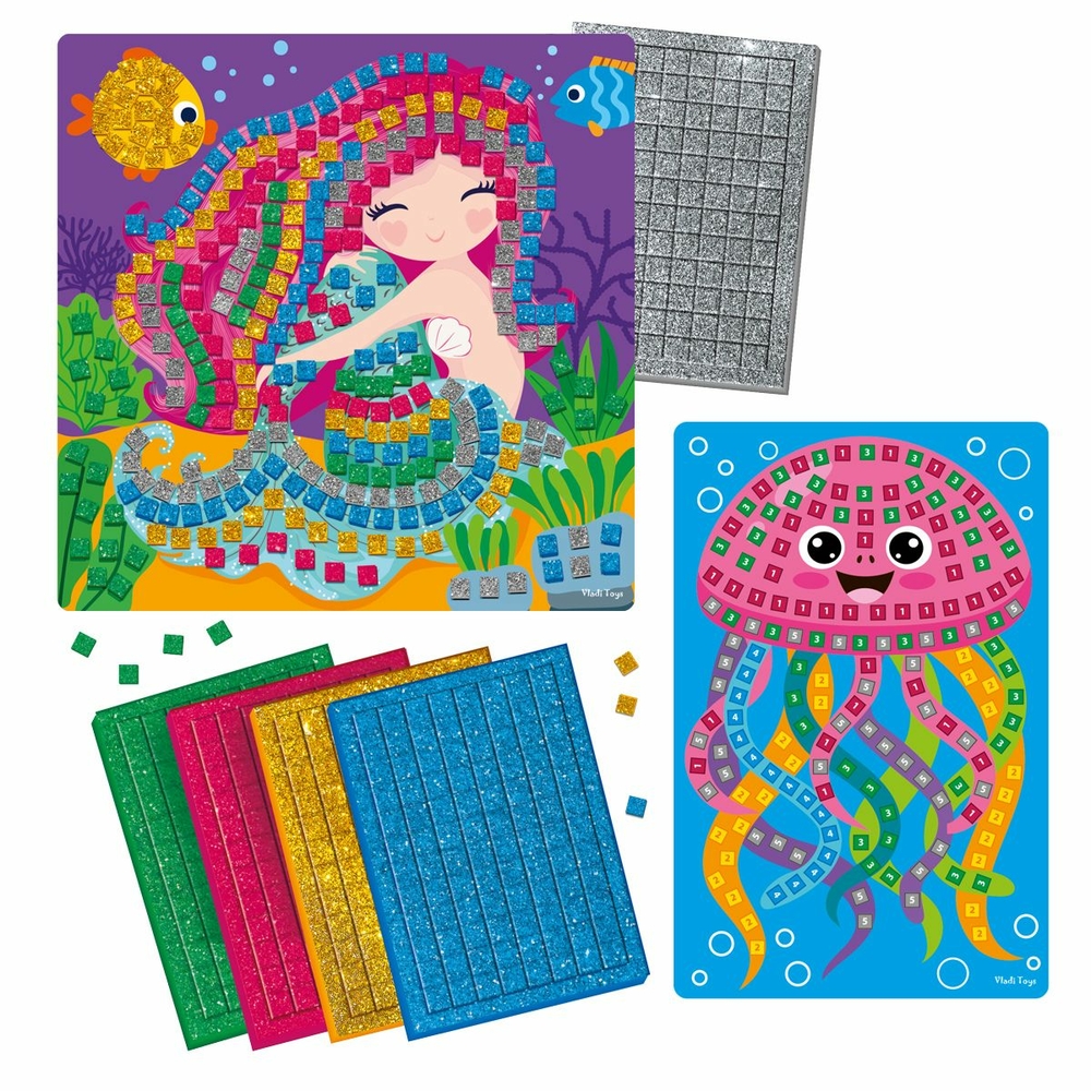 Фото, Видеообзоры набір для творчості vladi toys зі блискучою мозаїкою «русалонька та медуза» vt4511-13