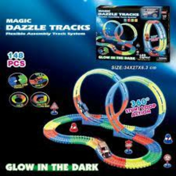 Трек 123 (36/2) 148дет, машинка на батерейках, підсвічування, неоновий трек, в коробці