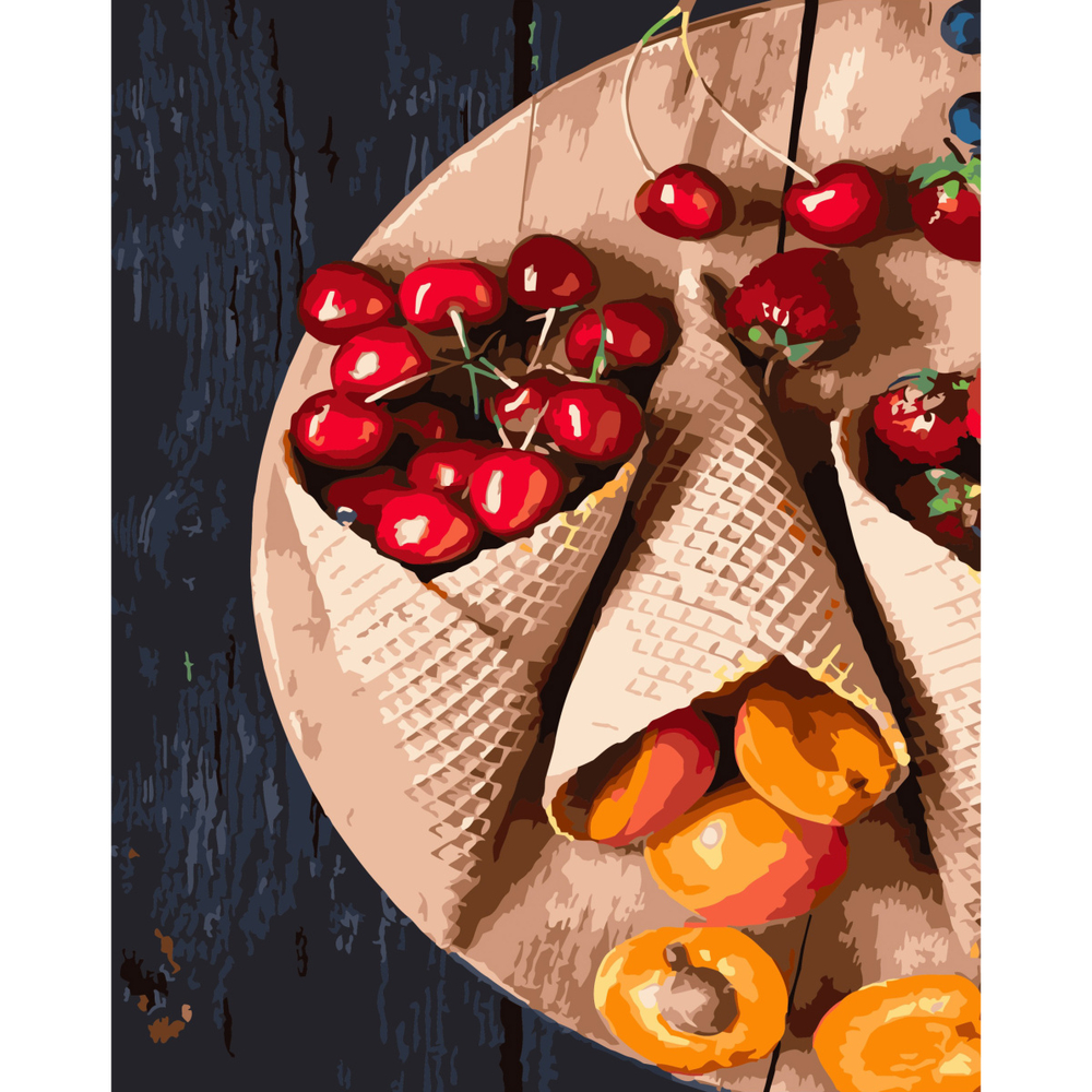 Фото, Відеоогляди картина за номерами strateg преміум ріжки з фруктами з лаком розміром 40х50 см (sy6800)