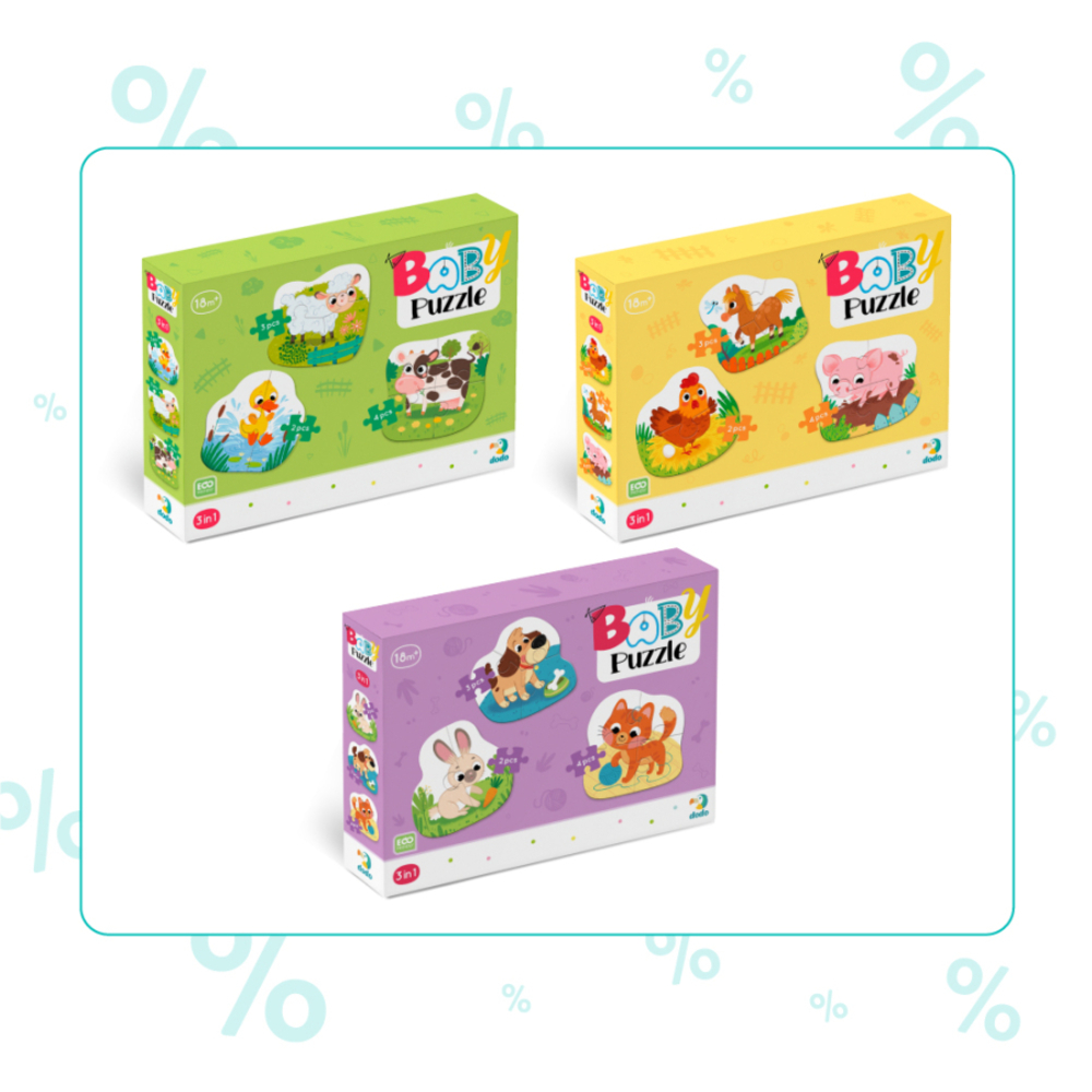 Фото, Відеоогляди набір пазлів 3в1 dodo тваринки