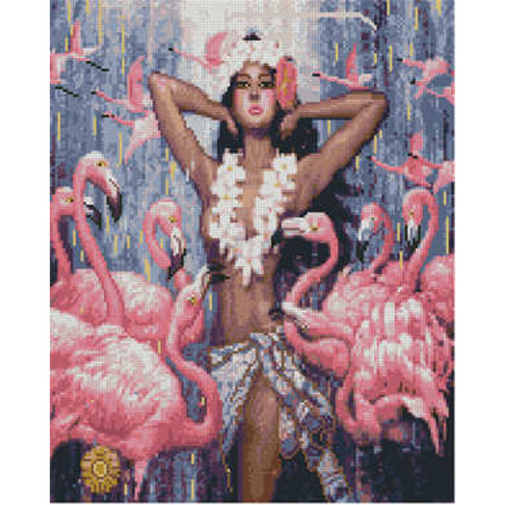 Фото, Відеоогляди алмазна картина strateg преміум дівчина з фламінго розміром 40х50 см (l-232)