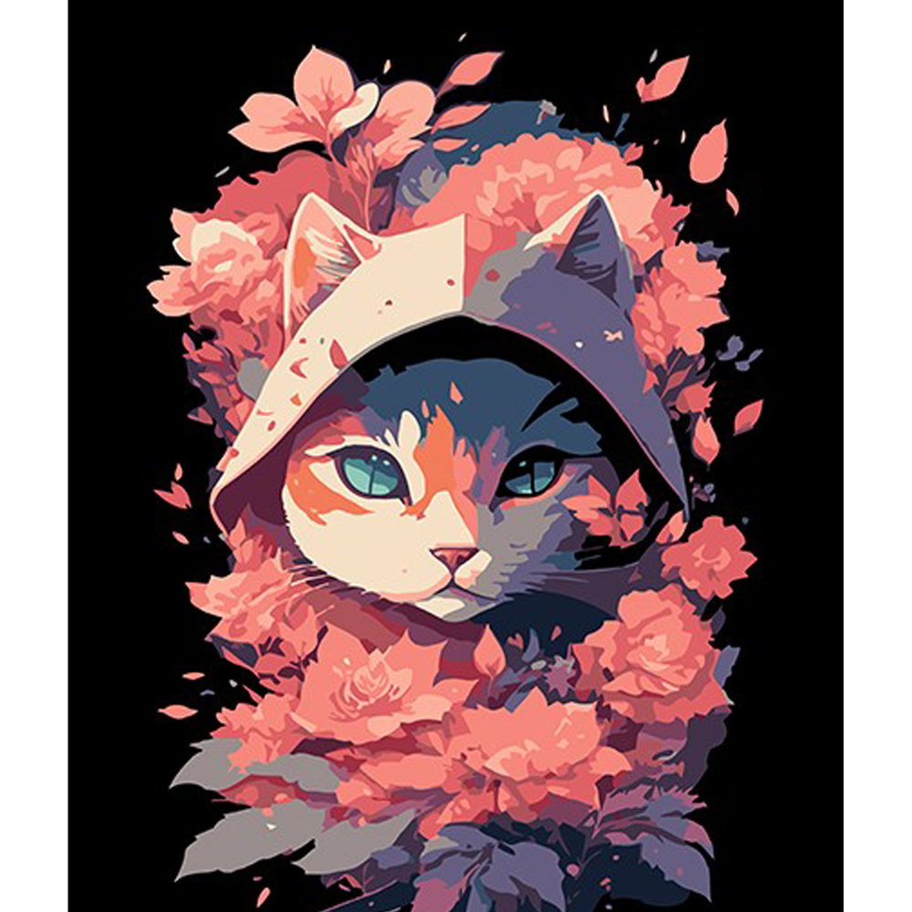 Фото, Видеообзоры картина за номерами strateg преміум кішка в рожевих відтінках на чорному фоні розміром 30х40 см (fh-9)