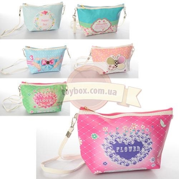 Сумочка X11584 (200шт) дл.ручка,застежка-молния,6видов,в кульке,23-14-1см
