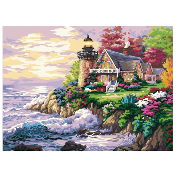 Алмазна 3D картина за номерами Розмальовка + Мозаїка "Маяк на березі" 50*40см