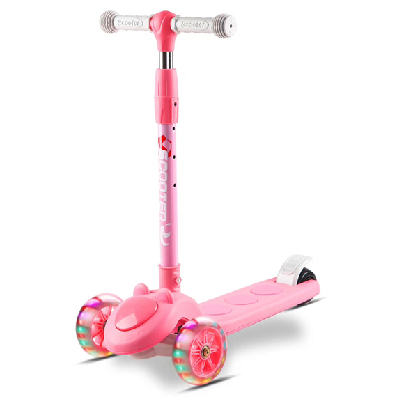 Дитячий самокат з безшумними колесами і складною ручкою, Рожевий 806945