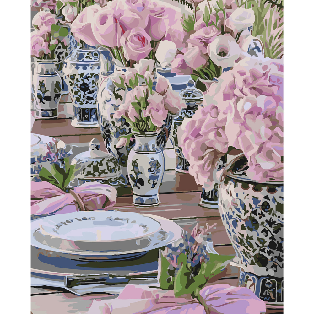 Фото, Відеоогляди картина за номерами strateg преміум сервіровка з квітами з лаком розміром 40х50 см sy6113