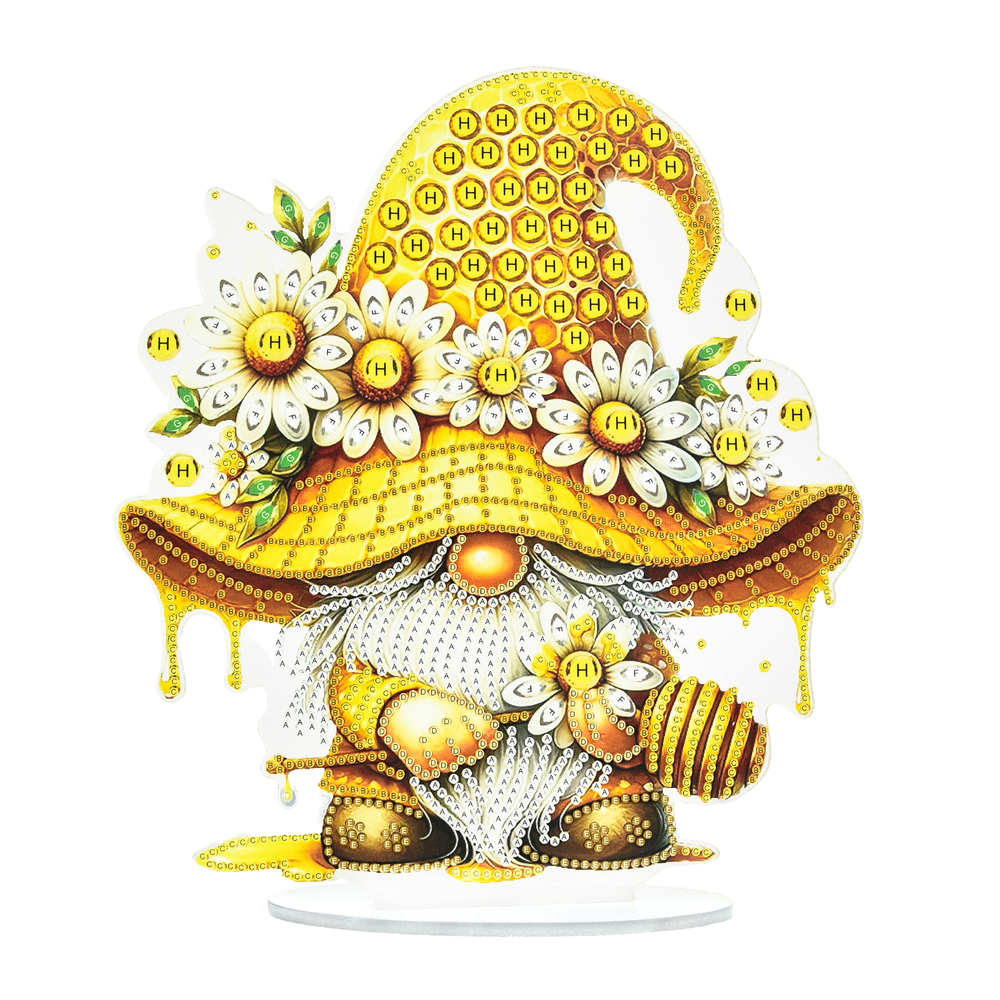 Фото, Видеообзоры алмазна мозаїка strateg преміум медові чари гнома на підставці розміром 25х25 см (yklz15229)