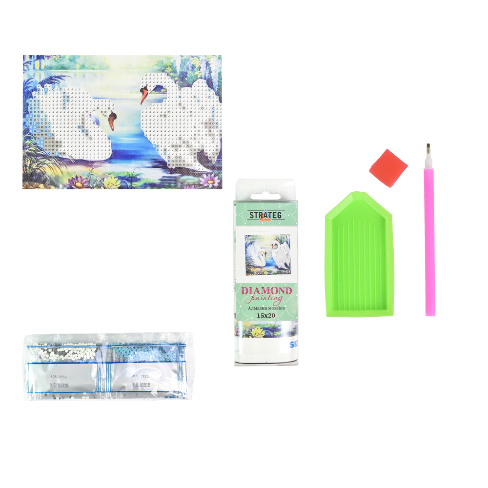 Фото, Видеообзоры алмазна мозаїка strateg преміум лебеді на воді без підрамника розміром 10х15 см (yab26235)