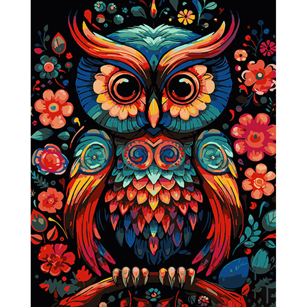 Фото, Відеоогляди картина за номерами strateg преміум задумлива сова на чорному фоні розміром 40х50 см (ah1078)