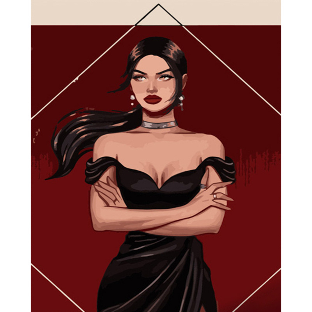 Фото, Відеоогляди картина за номерами strateg преміум жінка в чорному розміром 40х50 см (gs700)