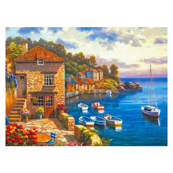 Алмазна 3D картина за номерами Розмальовка + Мозаїка "Французька гавань" 50*40см