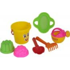 4528 Набір №238: відро мале, ситечко-квітка, совок №2, грабельки №2, 2 формочки, лійка мала №2