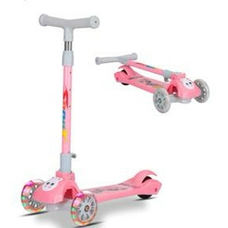 Дитячий триколісний самокат світяться колеса і складна ручка рожевий XTH-202 pink