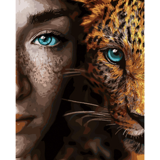 Картина за номерами Strateg ПРЕМІУМ Хижий погляд з лаком розміром 40х50 см SY6056