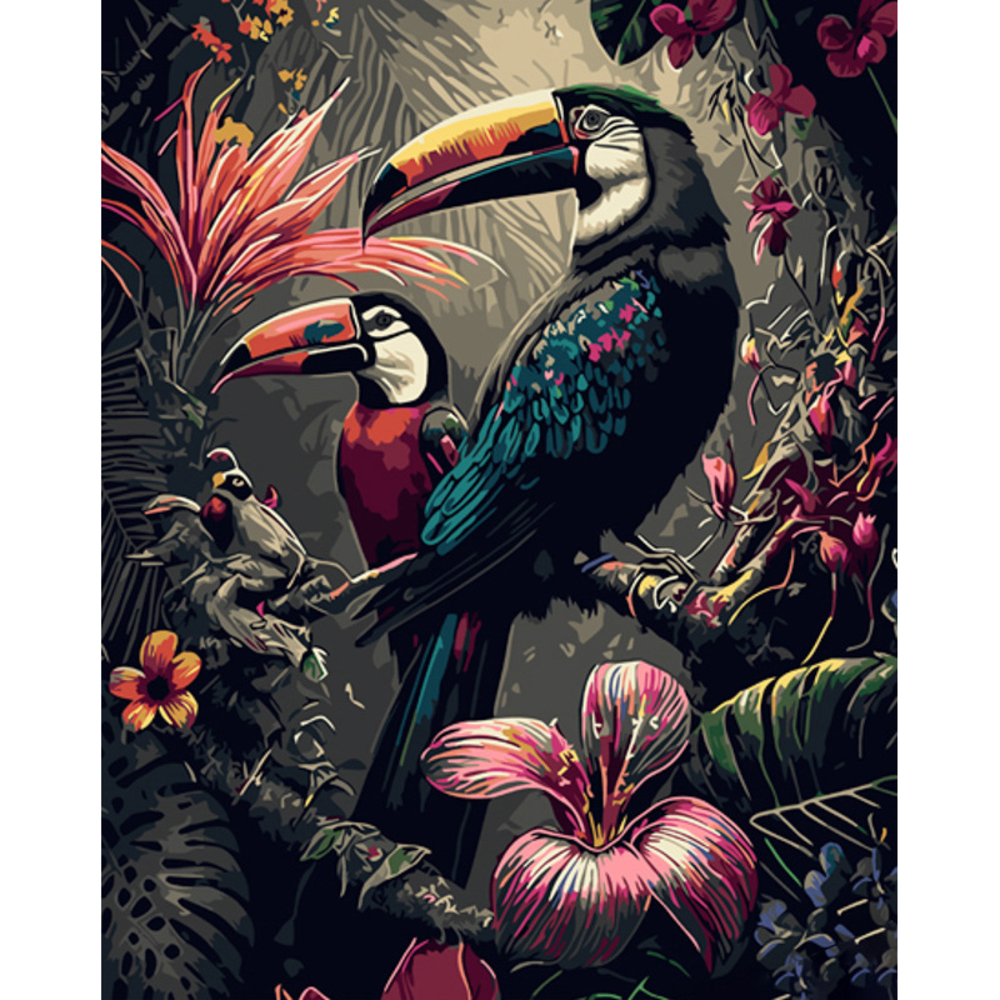 Фото, Видеообзоры картина за номерами strateg преміум пара фантастичних туканів розміром 40х50 см (gs1034)