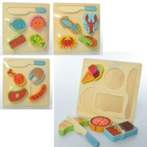 Деревяна іграшка Продукти MD 1334 (100шт) 4шт, на липучке, 3вида, в кульке, 18-18-2см