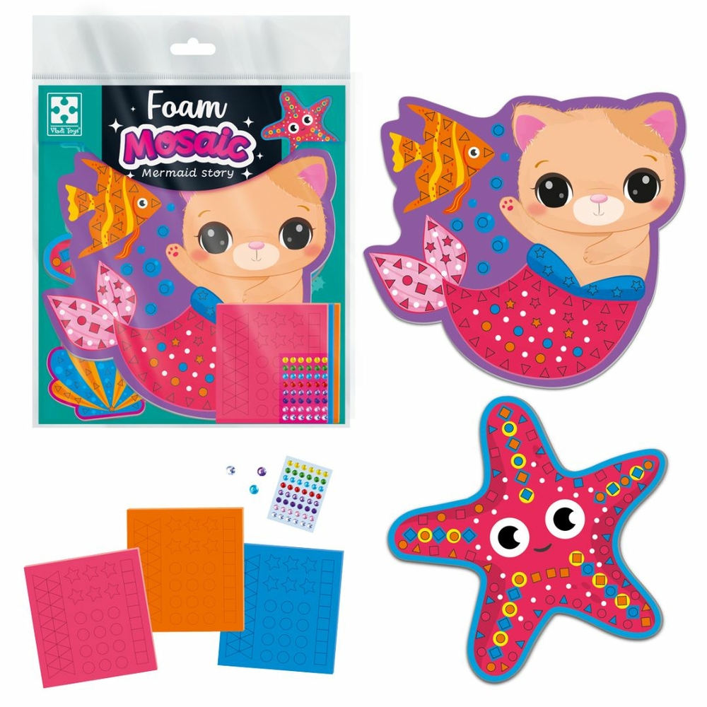 Фото, Видеообзоры набір для творчості vladi toys зі м'якою мозаїкою та стразами «історія русалоньки» vt4511-21