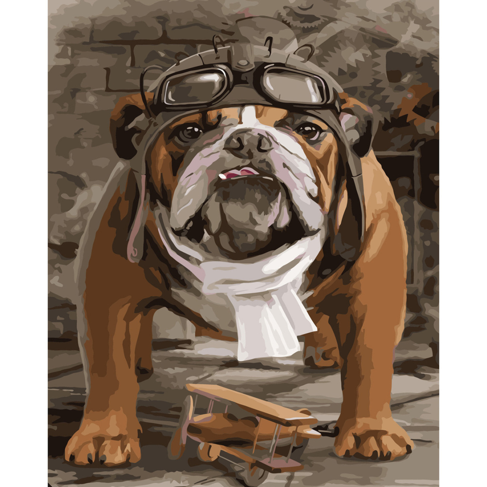 Фото, Відеоогляди картина за номерами strateg преміум бульдог льотчик з лаком розміром 40х50 см sy6568