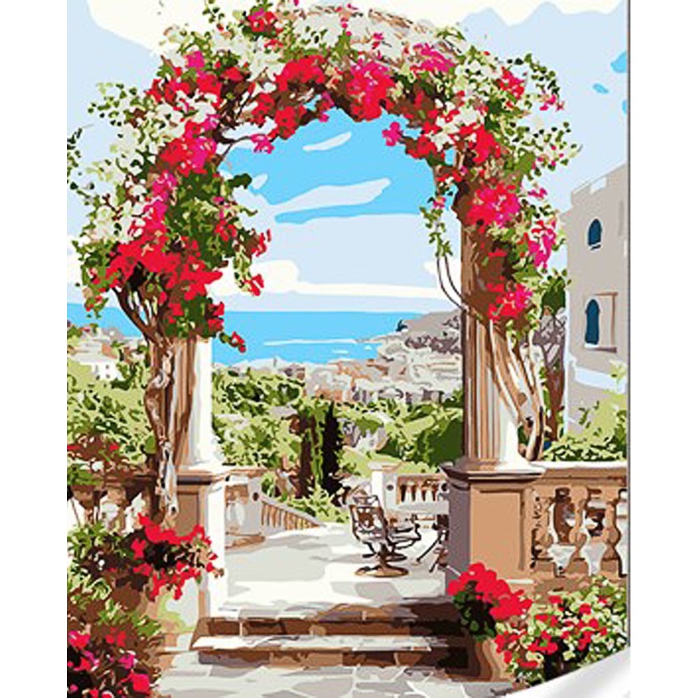 Фото, Видеообзоры картина за номерами strateg преміум арка із квітів з лаком та з рівнем розміром 30х40 см (ss1100)