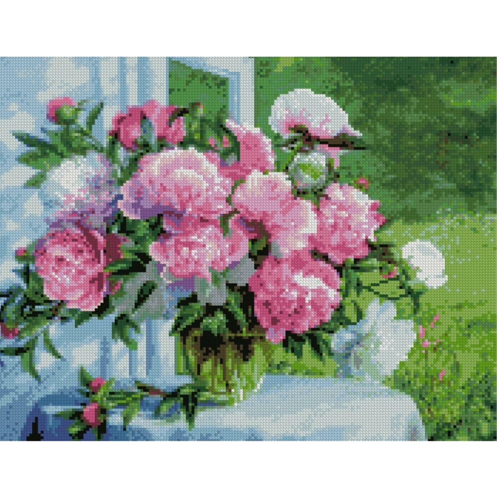 Фото, Відеоогляди алмазна мозаїка strateg преміум барвисті півонії 40х50 см fa40047