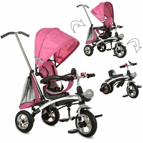 Велосипед M 3212A-4 (1шт)три кол.резина,трансформер(беговел),поворот,быстросъем.колеса,розовый