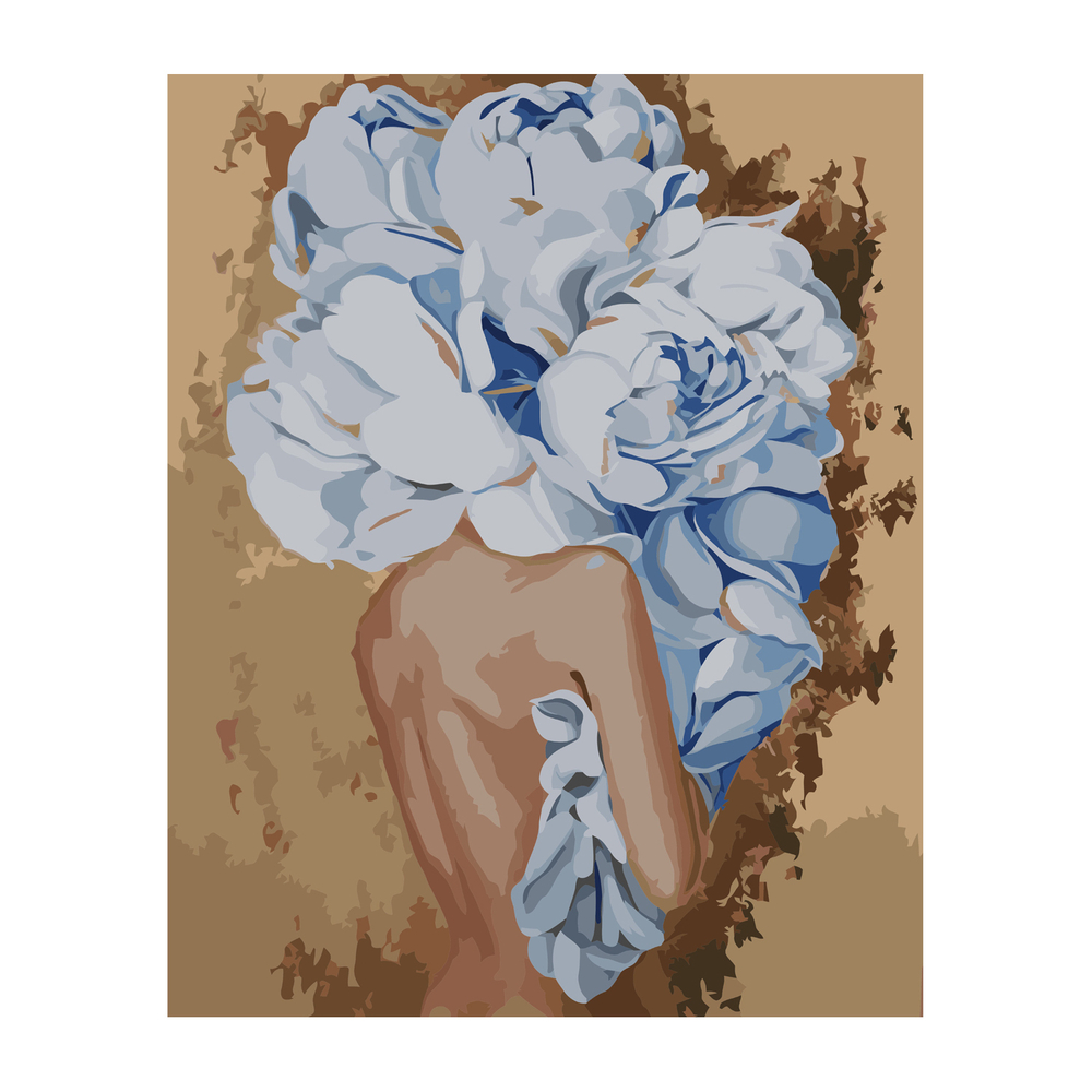 Фото, Видеообзоры картина за номерами strateg преміум дівчини з блакитними півоніями з лаком розміром 40х50 см va-3043