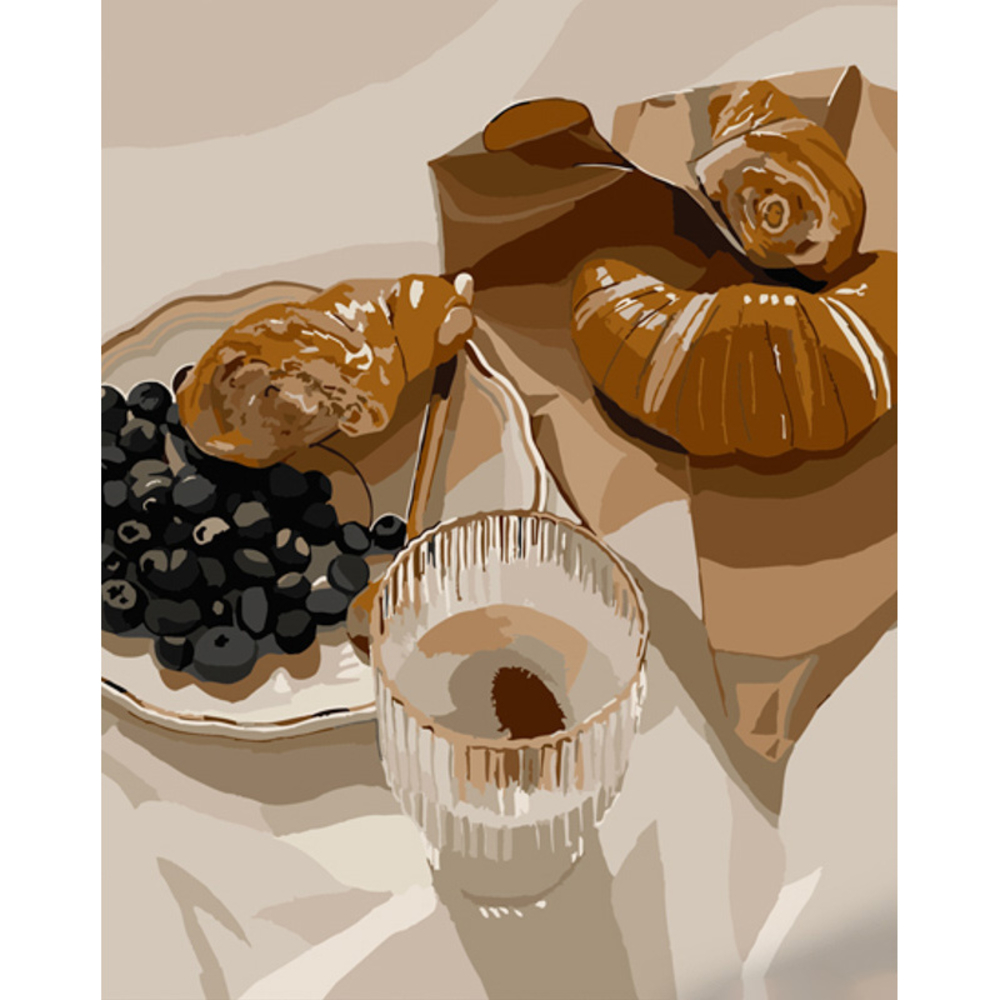 Фото, Видеообзоры картина за номерами strateg преміум ранкові круасани з лаком розміром 40х50 см (gs811)