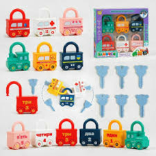 Логічні замочки 228-1 (36), 6 вагончиків, замки, ключі, в коробці