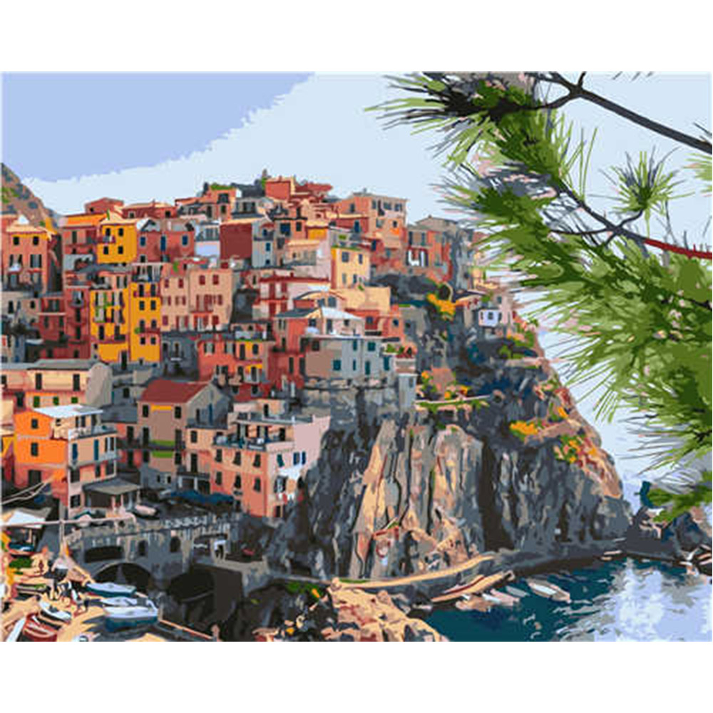 Фото, Відеоогляди картина за номерами strateg преміум місто на кручі з лаком розміром 40х50 см va-2868