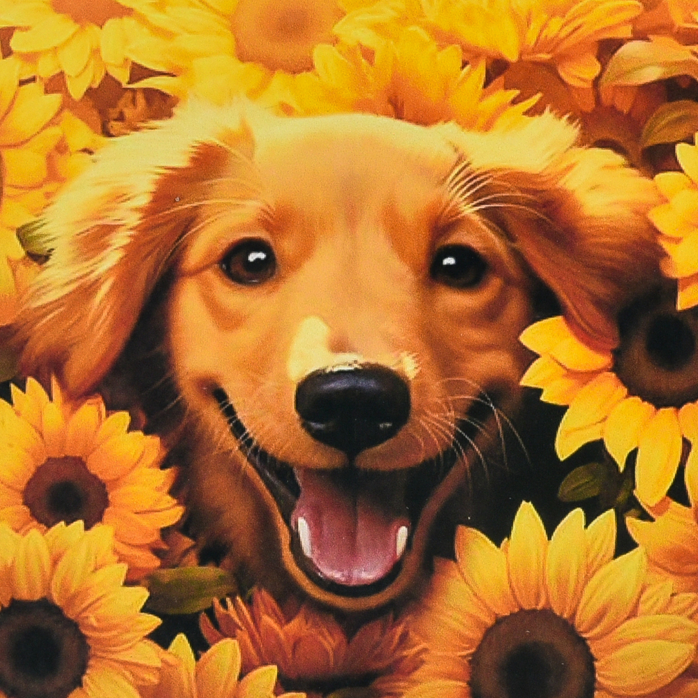 Фото, Відеоогляди алмазна мозаїка strateg преміум пес у соняхах розміром 30х30 см (hee16336)