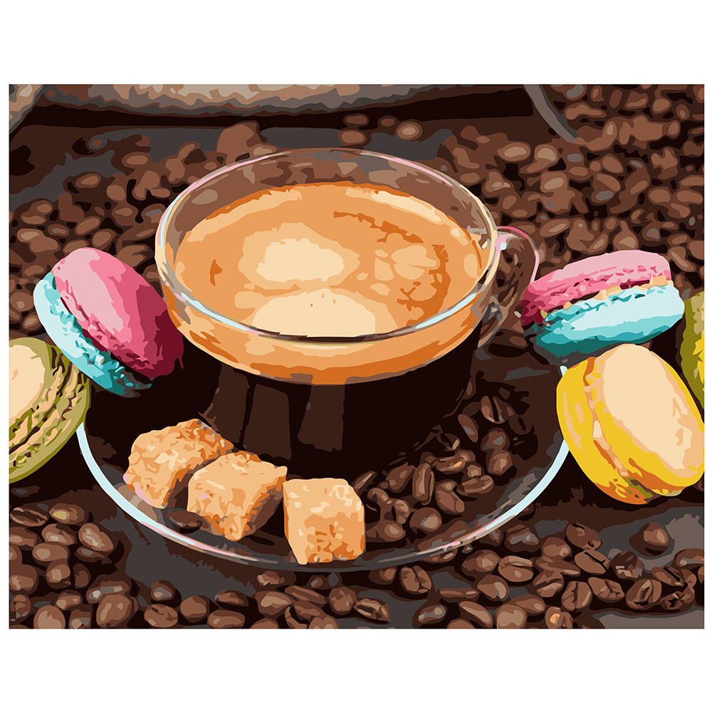 Фото, Відеоогляди картина за номерами strateg преміум кава з макарунами з лаком розміром 40х50 см va-1217