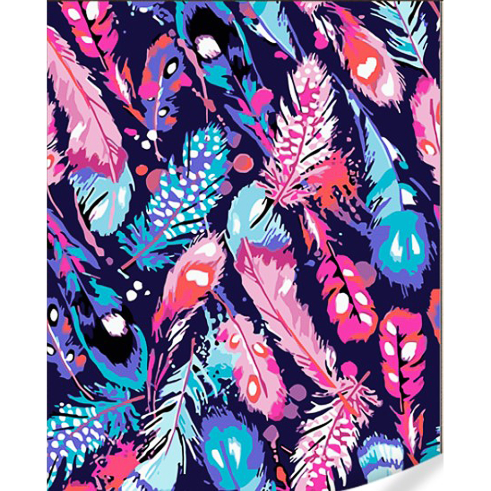 Фото, Відеоогляди картина за номерами strateg різнокольорові пір'я на кольоровому фоні розміром 40х50 (gs1604)