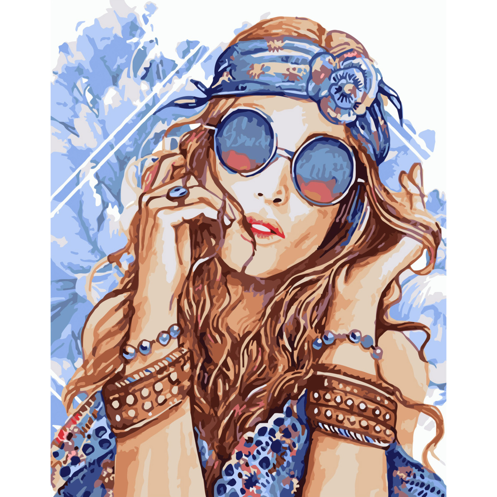 Фото, Відеоогляди картина за номерами strateg преміум дівчина хіппі з лаком розміром 40х50 см (sy6803)