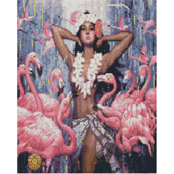 Алмазна картина Strateg ПРЕМІУМ Дівчина з фламінго розміром 40х50 см (L-232)