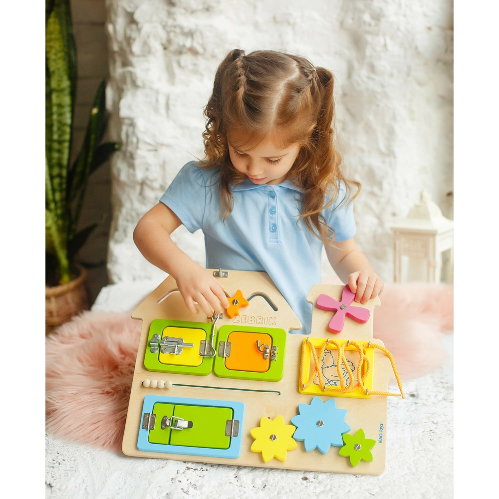 Фото, Відеоогляди бізіборд дерев'яний "будиночок" vladi toys zb3001-02