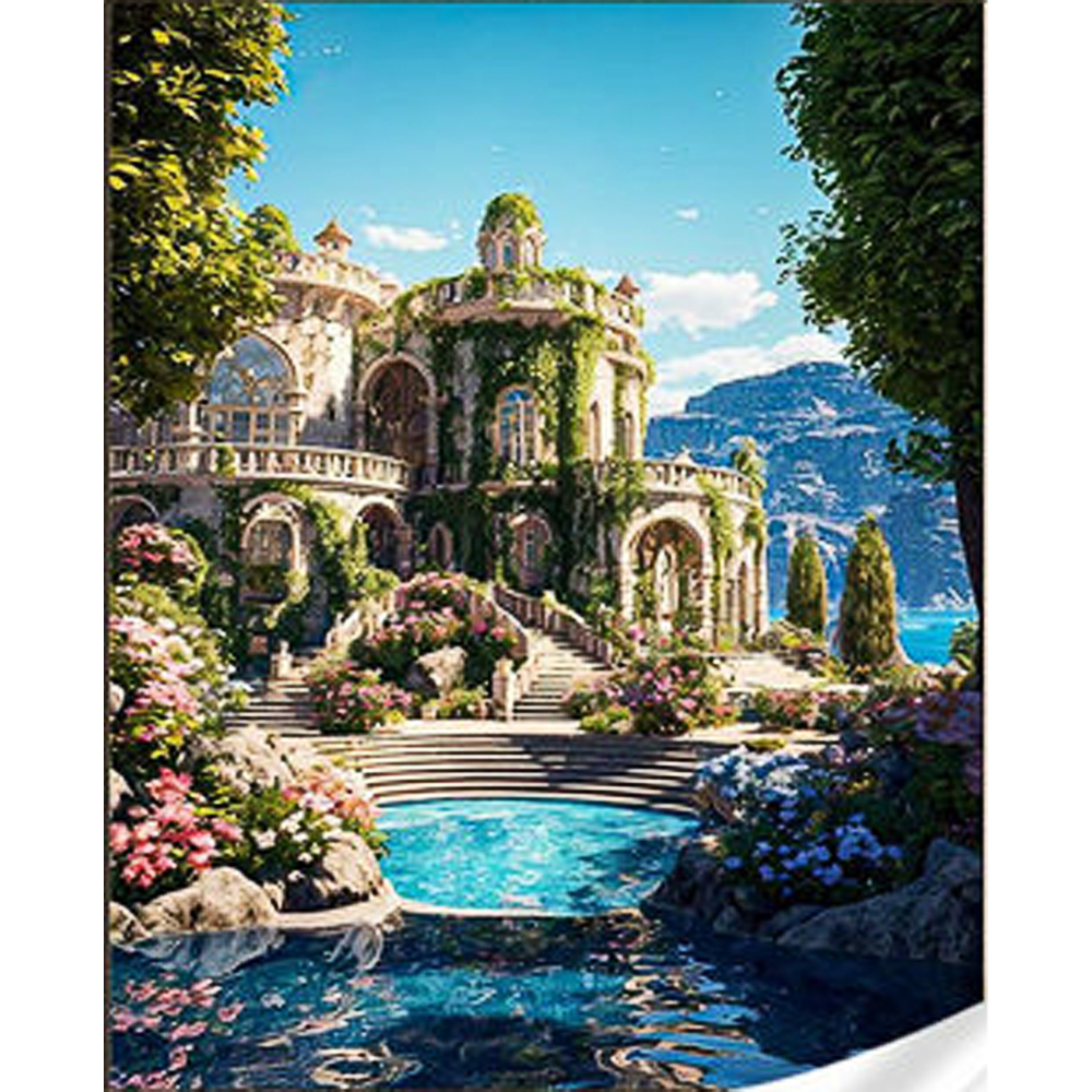 Фото, Видеообзоры алмазна мозаїка strateg преміум маєток  на скелі розміром 30х40 см (heg86871)