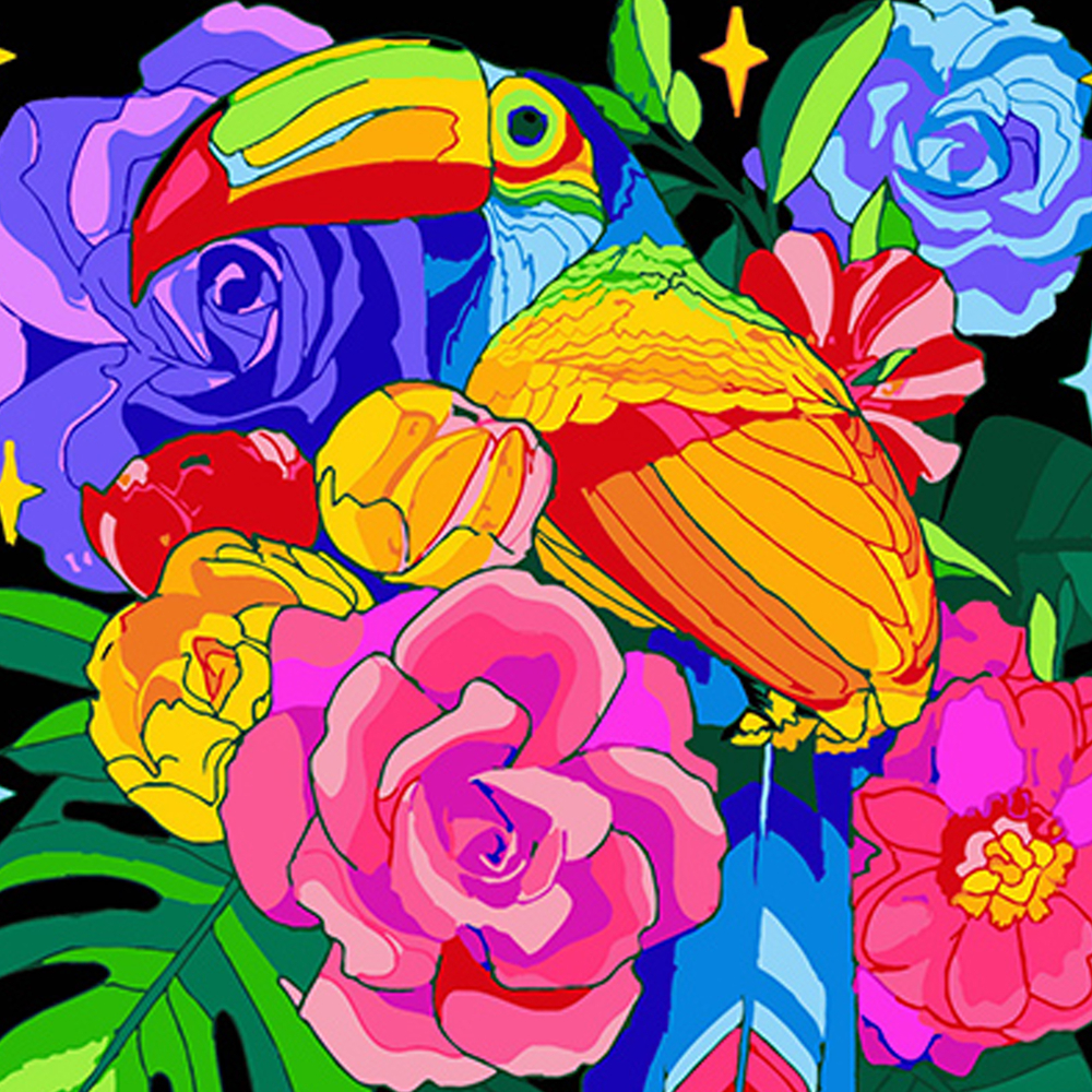 Фото, Відеоогляди картина за номерами strateg преміум тукан і квіткове багатство на чорному фоні розміром 40х40 см (av4040-69)