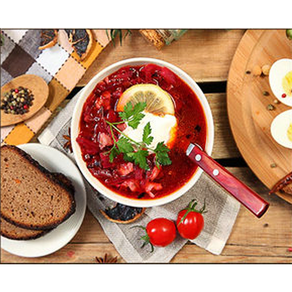 Фото, Видеообзоры алмазна мозаїка strateg преміум смачний борщ розміром 30х40 см (heg86889)