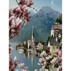 Алмазна мозаїка Strateg ПРЕМІУМ Сакура на світанку 30х40 см HX062