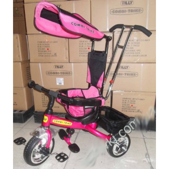 Велосипед трьохколісний BT-CT-0001 рожевий ручка,крыша,перед.кол.11