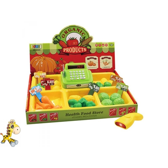 Кассовий апарат 8323 (24шт) сканер, кошик, продукти, гроші, звук, світло, на бат-ці, кор, 42-27,5-14см