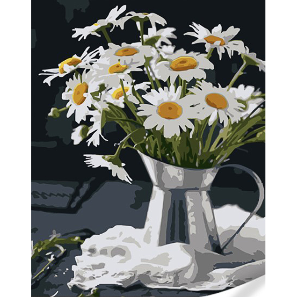 Фото, Видеообзоры картина за номерами strateg ромашки в келиху на кольоровому фоні розміром 40х50 (gs1634)