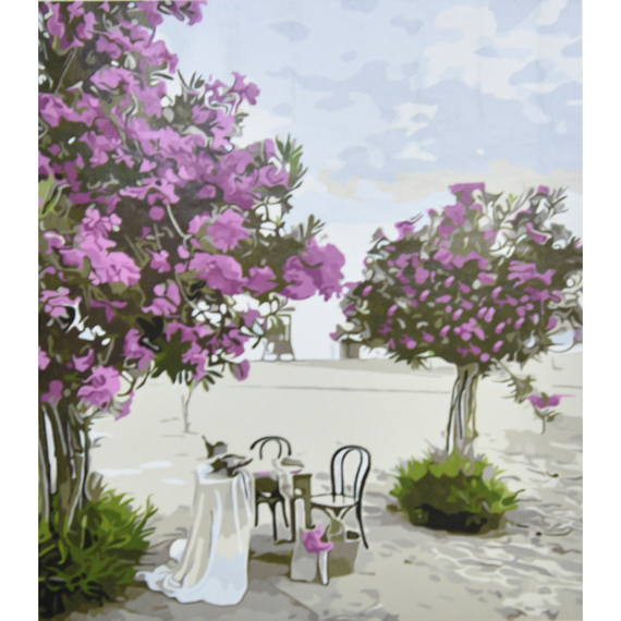 Картина за номерами Strateg ПРЕМІУМ Столик на двох з лаком та з рівнем розміром 30х40 см (SS6530)