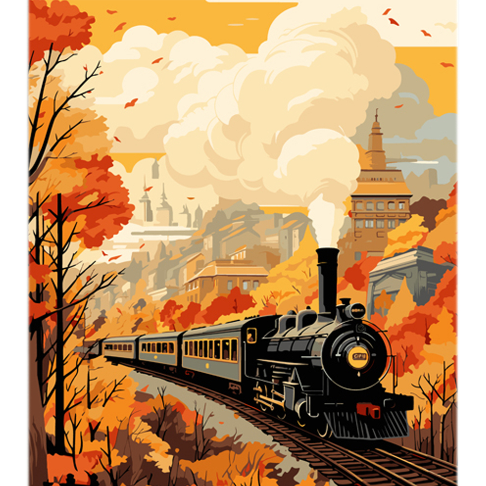 Фото, Відеоогляди картина за номерами strateg потяг і осінній пейзаж на кольоровому фоні розміром 40х50 см (mz072)