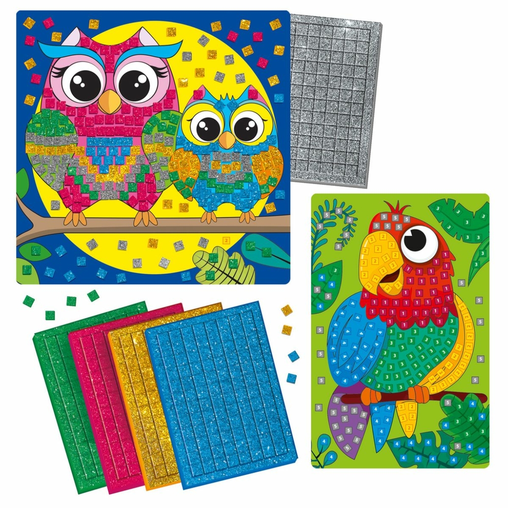 Фото, Відеоогляди набір для творчості vladi toys зі блискучою мозаїкою «сова та папуга» vt4511-14