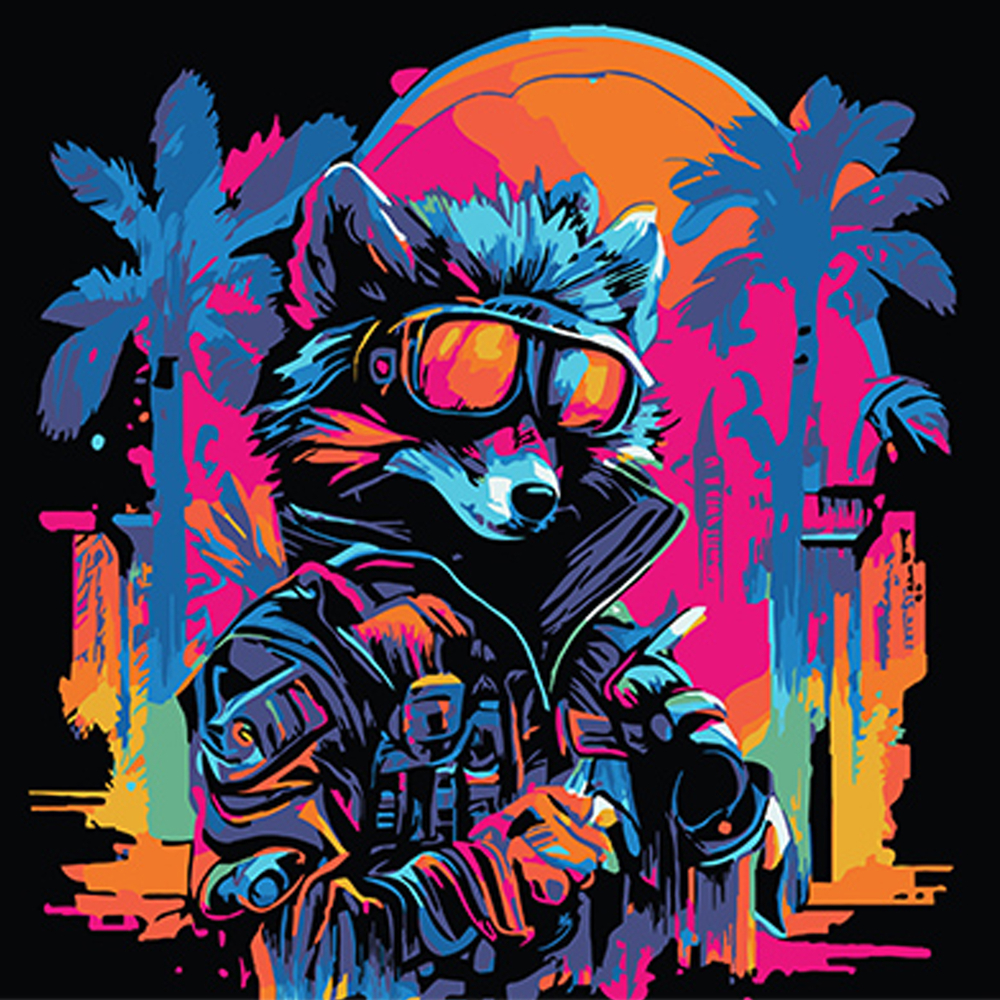 Фото, Видеообзоры картина за номерами strateg преміум єнот у модних окулярах на чорному фоні розміром 40х40 см (av4040-58)