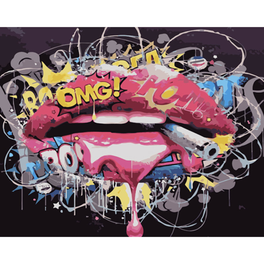 Фото, Видеообзоры картина за номерами strateg преміум поп-арт губи з лаком та з рівнем розміром 40х50 см (gs1532)