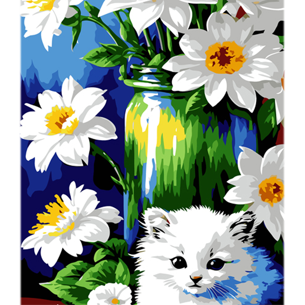 Фото, Видеообзоры картина за номерами strateg кошеня серед нарцисів на кольоровому фоні розміром 40х50 см (mz043)