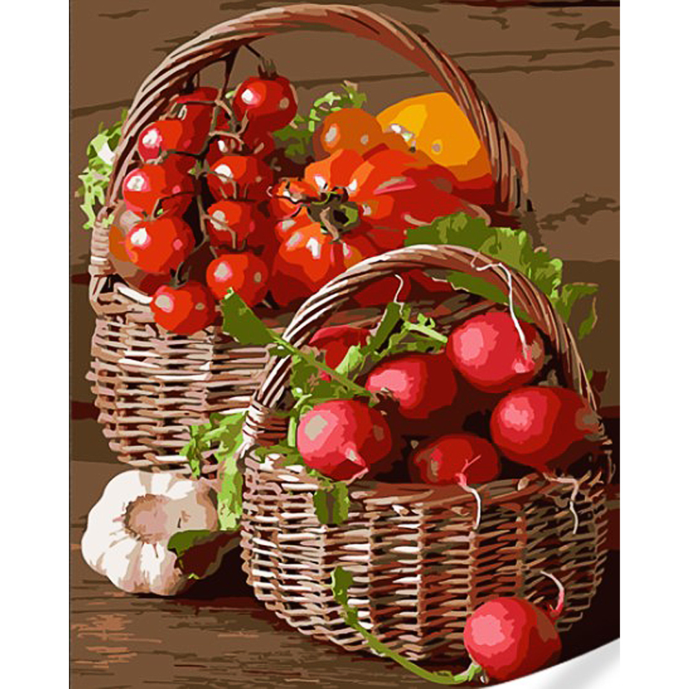 Фото, Видеообзоры картина за номерами strateg овочевий натюрморт на кольоровому фоні розміром 40х50 (gs1597)